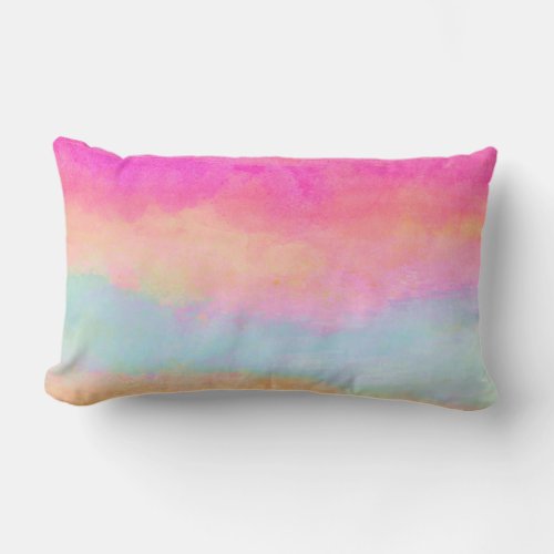 Pink Blue Yellow Rainbow Abstract Stripes Lumbar Pillow