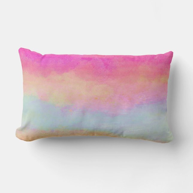 Pink Blue Yellow Rainbow Abstract Stripes Lumbar Pillow (Front)