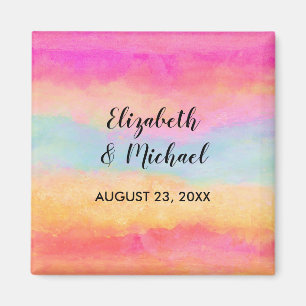 Pink Blue Yellow Rainbow Abstract Stripes Magnet