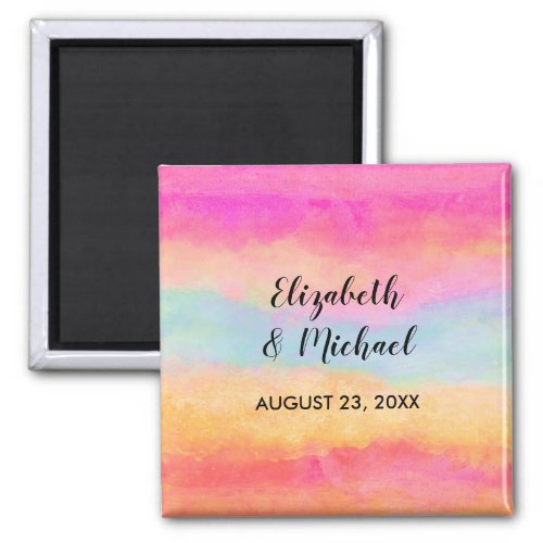 Pink Blue Yellow Rainbow Abstract Stripes Magnet