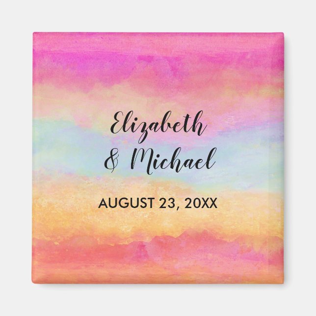 Pink Blue Yellow Rainbow Abstract Stripes Magnet (Front)