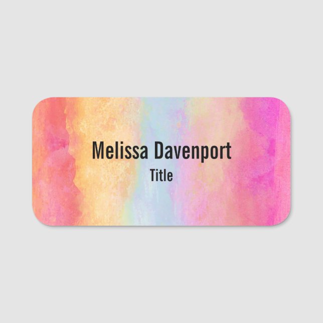  Pink Blue Yellow Rainbow Abstract Stripes Name Tag (Front)