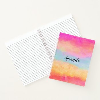 Pink Blue Yellow Rainbow Abstract Stripes Notebook by Mirribug at Zazzle