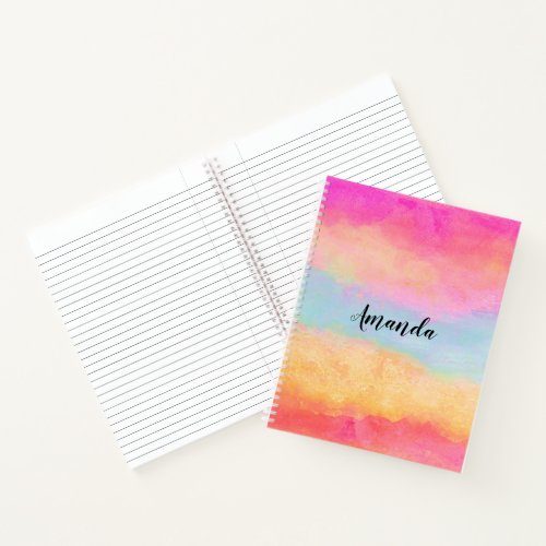 Pink Blue Yellow Rainbow Abstract Stripes Notebook