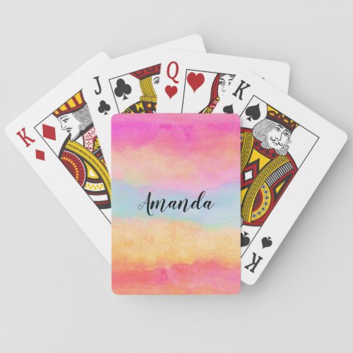 Pink Blue Yellow Rainbow Abstract Stripes Poker Cards