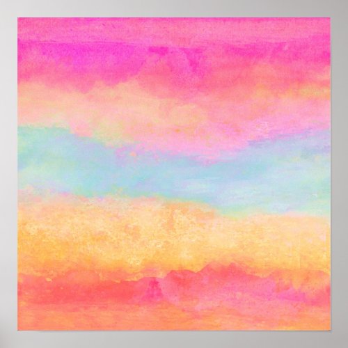 Pink Blue Yellow Rainbow Abstract Stripes Poster