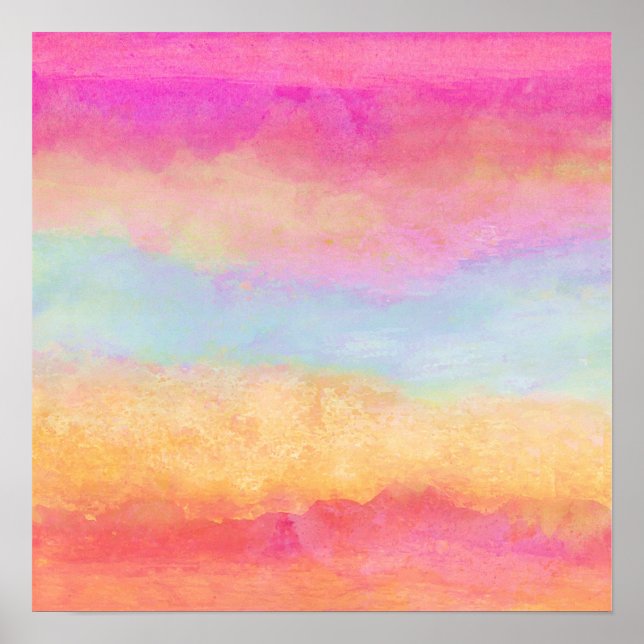 Pink Blue Yellow Rainbow Abstract Stripes Poster (Front)