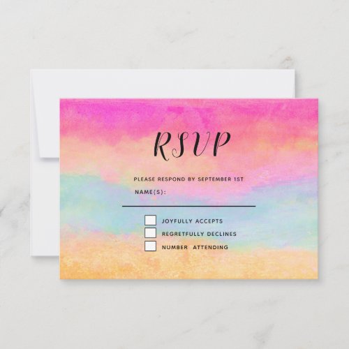 Pink Blue Yellow Rainbow Abstract Stripes RSVP Card