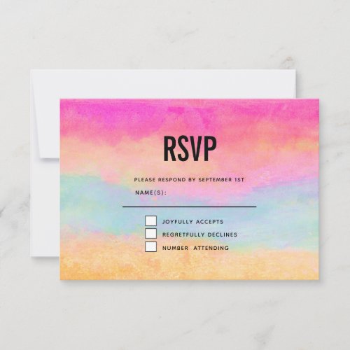 Pink Blue Yellow Rainbow Abstract Stripes RSVP Card