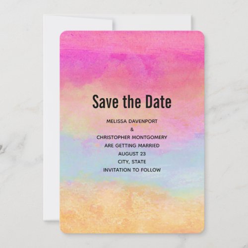 Pink Blue Yellow Rainbow Abstract Stripes Save The Date