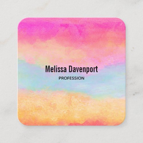 Pink Blue Yellow Rainbow Abstract Stripes Square Business Card