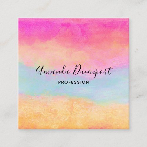 Pink Blue Yellow Rainbow Abstract Stripes Square Business Card