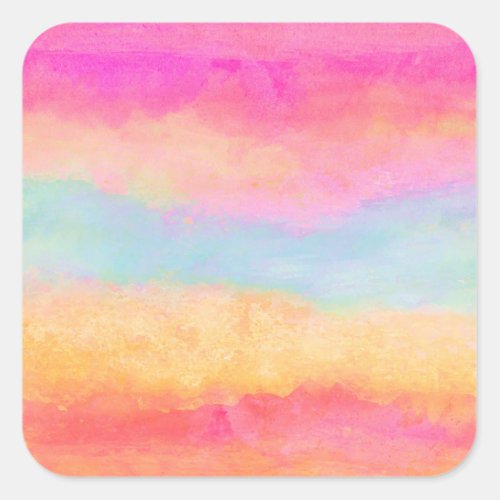  Pink Blue Yellow Rainbow Abstract Stripes Square Sticker