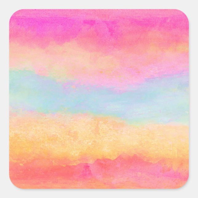  Pink Blue Yellow Rainbow Abstract Stripes Square Sticker (Front)