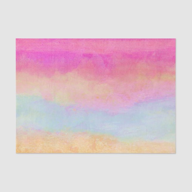 Pink Blue Yellow Rainbow Abstract Stripes Tissue Paper (Front)