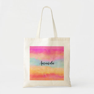 Pink Blue Yellow Rainbow Abstract Stripes Tote Bag