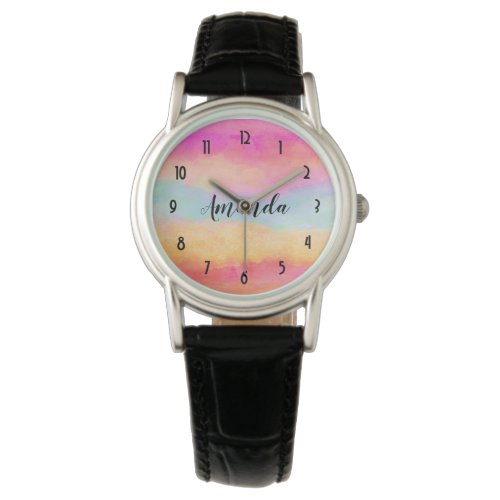 Pink Blue Yellow Rainbow Abstract Stripes Watch