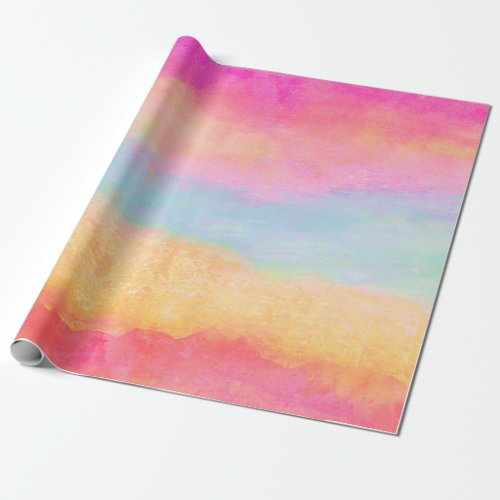 Pink Blue Yellow Rainbow Abstract Stripes Wrapping Paper