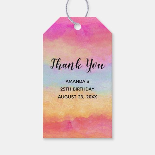 Pink Blue Yellow Rainbow Stripes Thank You Gift Tags