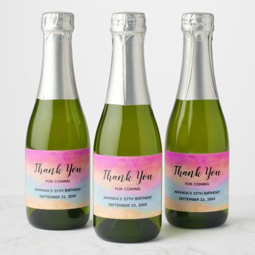 Pink Blue Yellow Rainbow Stripes Thank You Sparkling Wine Label