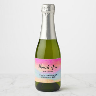 Pink Blue Yellow Rainbow Stripes Thank You Wedding Sparkling Wine Label