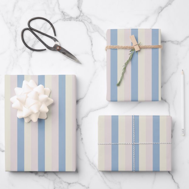 Pink / Blue / Yellow Stripes Wrapping Paper Sheets (Front)