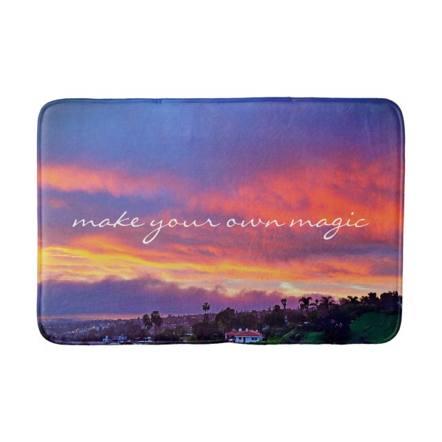 Pink Blue Yellow Sunset Make Your Own Magic Script Bathroom Mat (Front)