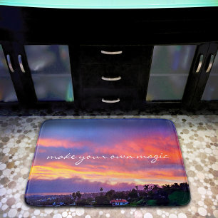 Pink Blue Yellow Sunset Make Your Own Magic Script Bathroom Mat
