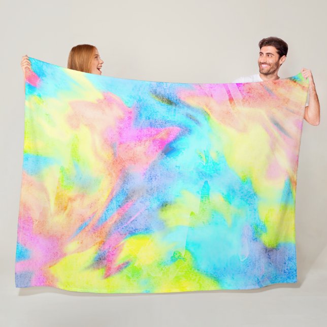 Pink Blue Yellow Tie Dye Fleece Blanket (In Situ)