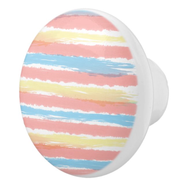 Pink Blue Yellow Watercolor Stripes  Ceramic Knob (Right)