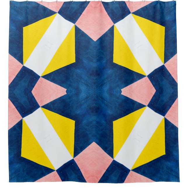 Pink, Blue, Yellow, White Abstract Shower Curtain (Front)