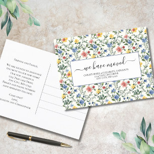 Pink Blue Yellow Wildflowers Cottagecore Moving Announcement Postcard