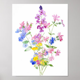 pink blue yellow wildflowers wildflower bouquet poster