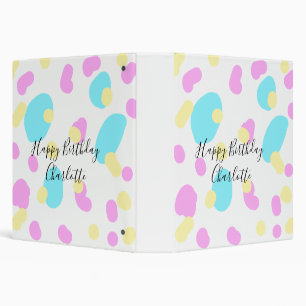 Pink blue yellowhappy birthday kids shapes abstrac 3 ring binder
