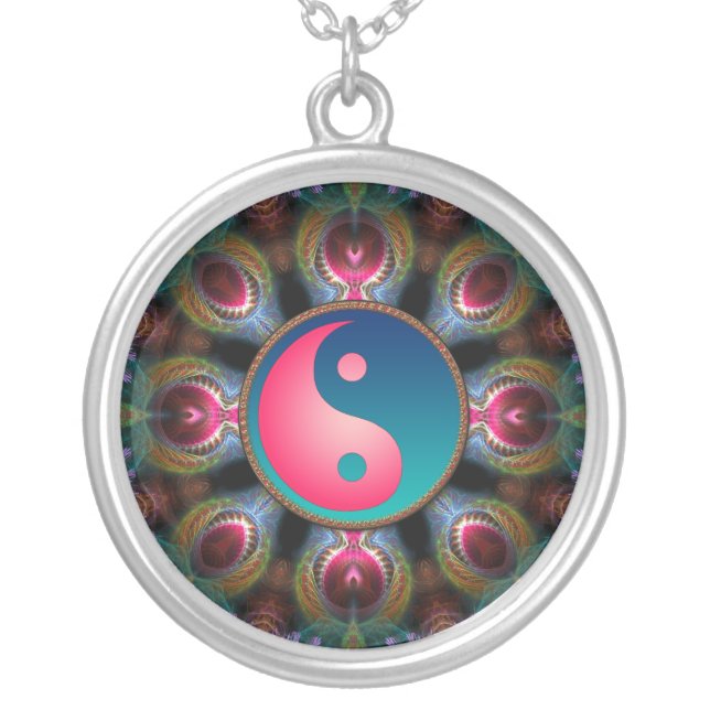 Pink+Blue Yin Yang Fractal Energy Necklace (Front)