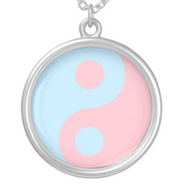 Pink Blue Yin Yang Silver Plated Necklace