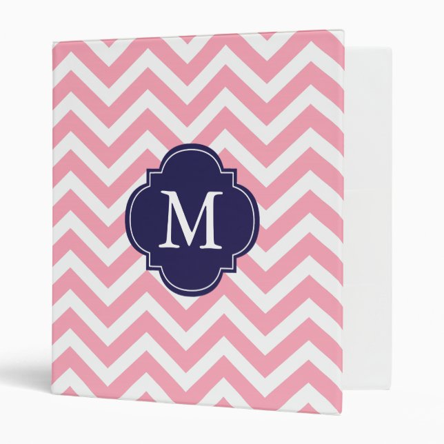 Pink & Blue Zigzags Pattern Monogram Binder (Front/Inside)