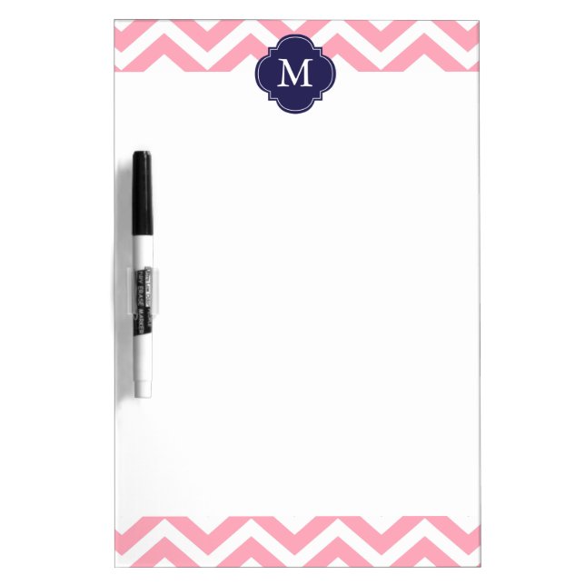 Pink & Blue Zigzags Pattern Monogram Dry-Erase Board (Front)