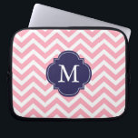 Pink & Blue Zigzags Pattern Monogram Laptop Sleeve<br><div class="desc">Modern and chic chevron stripes and quatrefoil monogram design.</div>