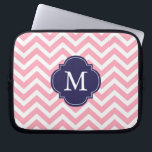 Pink & Blue Zigzags Pattern Monogram Laptop Sleeve<br><div class="desc">Modern and chic chevron stripes and quatrefoil monogram design.</div>