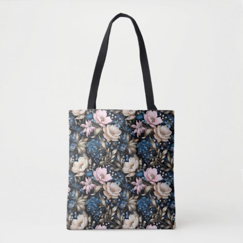 Pink Blueberries Floral Pattern Tote Bag