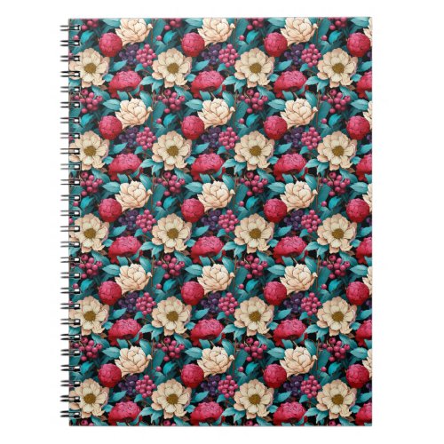 Pink Blueberries Floral Pattern with Flowers Big Notebook