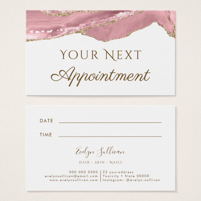 Pink Blush Agate Appointment Card (Front & Back)