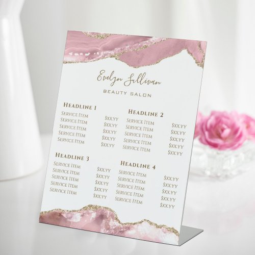 Pink Blush Agate Beauty Salon Price List Pedestal Sign