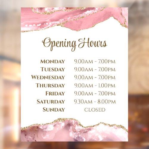 Pink Blush Agate Opening Hours Window Cling
