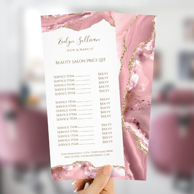 Pink blush agate price list rack card (Creator Uploaded)