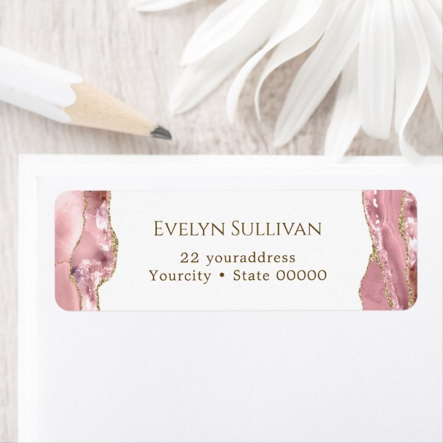 Pink blush agate return address label (Insitu)