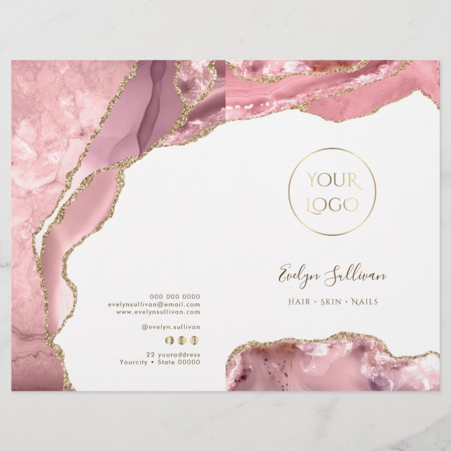 pink blush agate service menu brochure (Front)