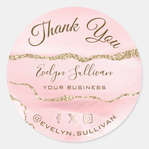 Pink Blush Agate Thank you Classic Round Sticker