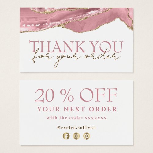 Pink blush agate thank you discount card